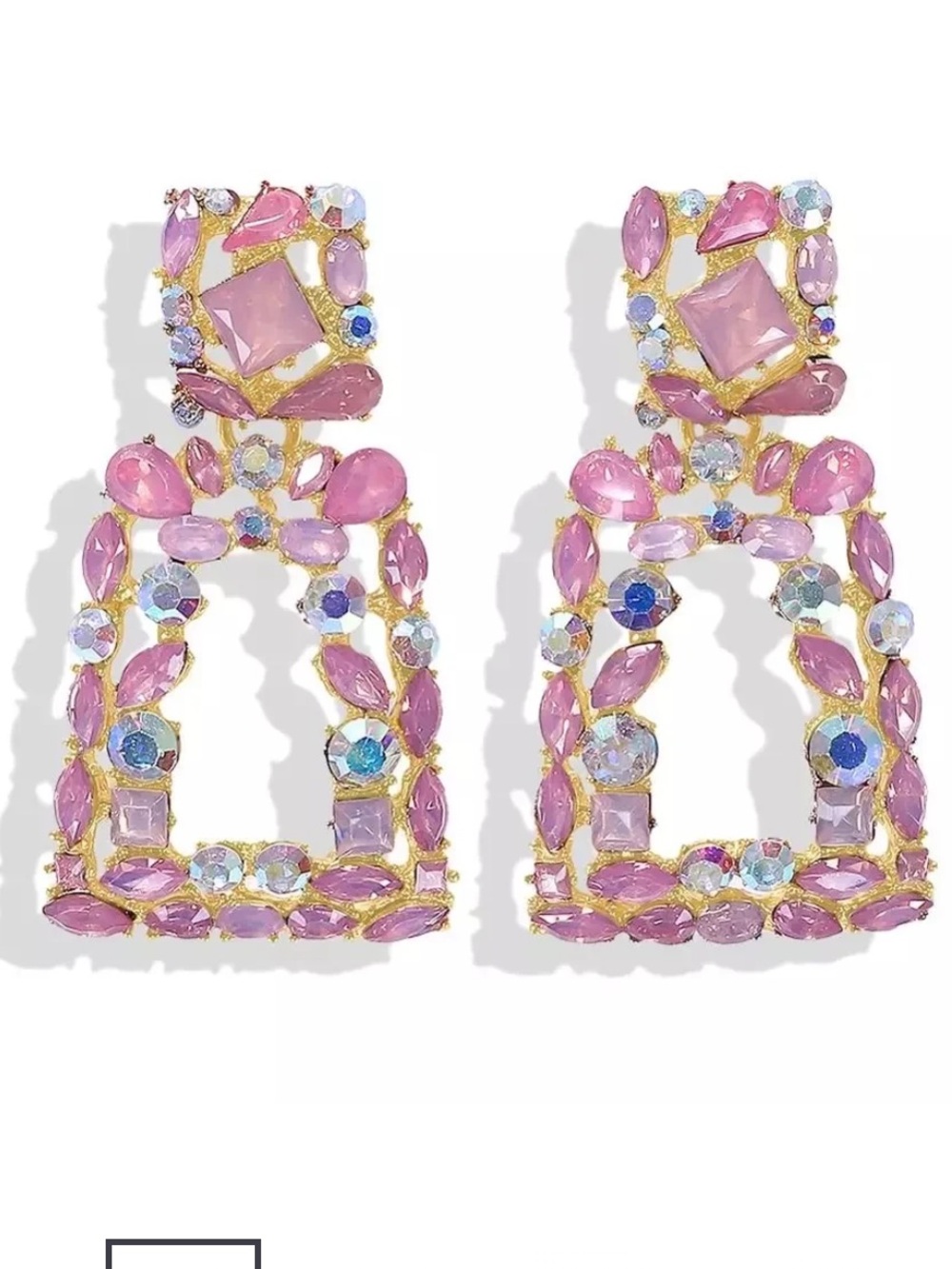 Pink Crystal Statement Drop Earrings